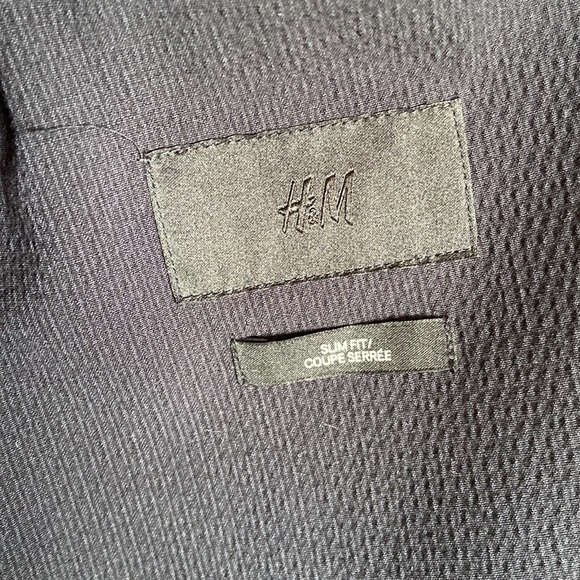 H&M Navy Blue Suit Jacket Blazer Slim Fit - Picture 3 of 5